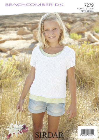 Girls/Women's Round Neck Tops in Sirdar Beachcomber DK (7279)