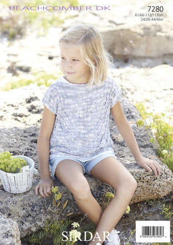 Girls/Women's Slash-Neck Tops in Sirdar Beachcomber DK (7280)