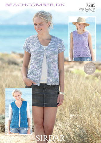 Women's Waistcoats and Round Neck Top in Sirdar Beachcomber DK (7285)