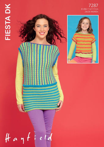 Womens and Girls Short Sleeved and Sleeveless Tops in Hayfield Fiesta DK (7287)