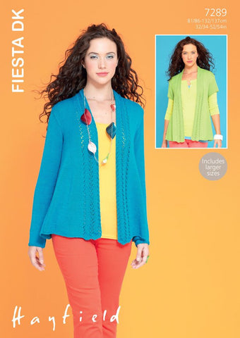 Womens Short and Long Sleeved Edge to Edge Jacket in Hayfield Fiesta DK (7289)
