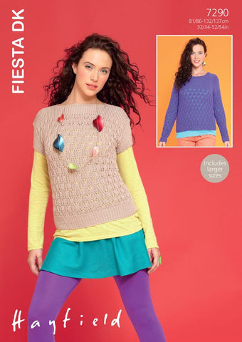 Womens Slash Neck Top and Long Sleeved Sweater in Hayfield Fiesta DK (7290)