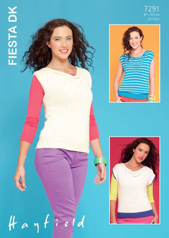 Womens Drape Neck Vests in Hayfield Fiesta DK (7291)