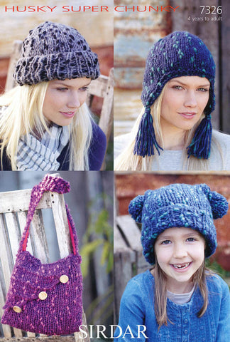 Tasselled Helmets, Hat and Shoulder Bag in Sirdar Husky Super Chunky (7326)