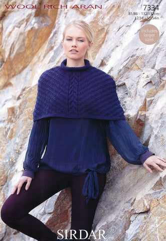 Womens Cape in Sirdar Wool Rich Aran (7334)