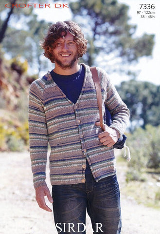 Mens V Neck Cardigan in Sirdar Crofter DK (7336)