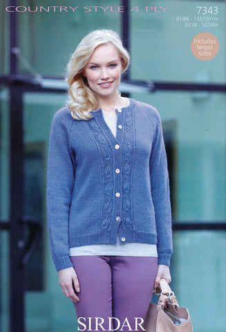 Womens Cardigan with Leaf Pattern in Country Style 4 Ply (7343)