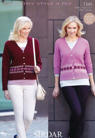 Womens Long and 3/4 Sleeved Cardigans in Sirdar Country Style 4 Ply (7345)