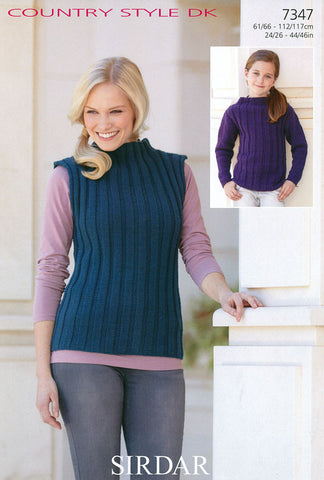 Girls Long Sleeve and Womens Sleeveless Tops in Sirdar Country Style DK (7347)