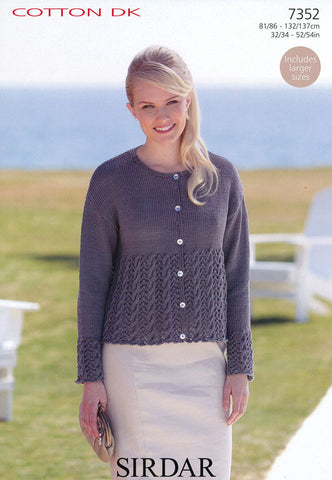 Womens Round Neck Cardigan in Sirdar Cotton DK (7352)