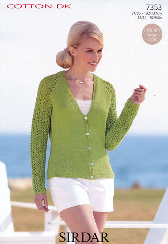 Womens V Neck Cardigan in Sirdar Cotton DK (7353)