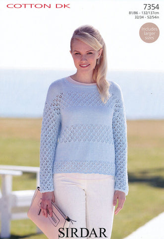 Womens Round Neck Sweater in Sirdar Cotton DK (7354)
