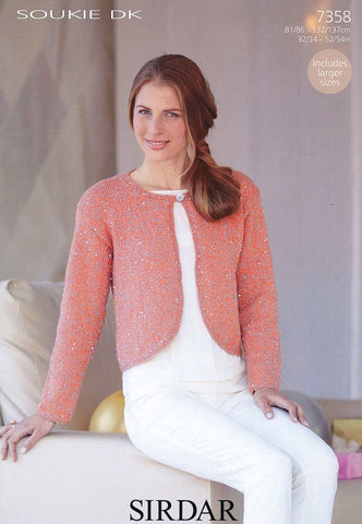 Womens Round Neck Bolero in Sirdar Soukie DK (7358)