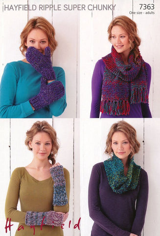 Snood, Scarf, Wrist Warmers and Mittens in Hayfield Ripple Super Chunky (7363)