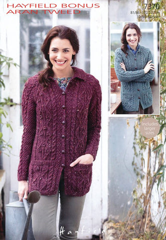 Womens Flat Collared and Round Neck Cardigan in Hayfield Bonus Aran Tweed (7370)