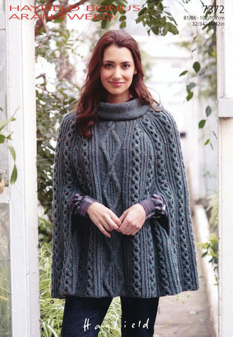 Womens Cowl Neck Cape in Hayfield Bonus Aran Tweed (7372)
