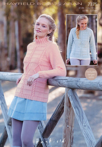 Womens Round Neck and S.U.N Sweaters in Hayfield Bonus Aran (7375)