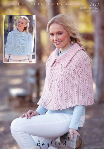 Womens Cowl Neck and Collared Caped in Hayfield Bonus Aran (7377)