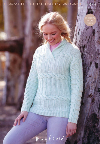 Womens Wrap Neck Sweater in Hayfield Bonus Aran (7379)