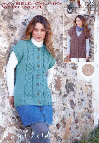 Womens Round Neck and V Neck Gilets in Hayfield Chunky with Wool (7382)