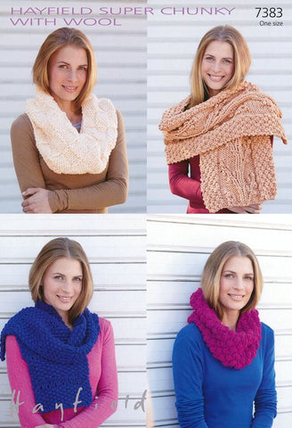 Womens Snood and Scarves in Hayfield Super Chunky with Wool (7383)