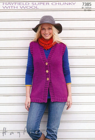 Womens Longer Length Waistcoat in Hayfield Super Chunky with Wool (7385)