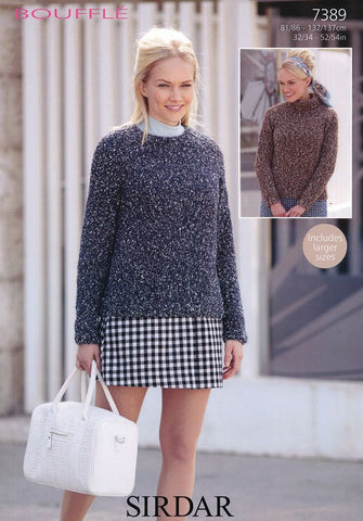 Womens Round Neck and Cowl Neck Sweaters in Sirdar Bouffle (7389)