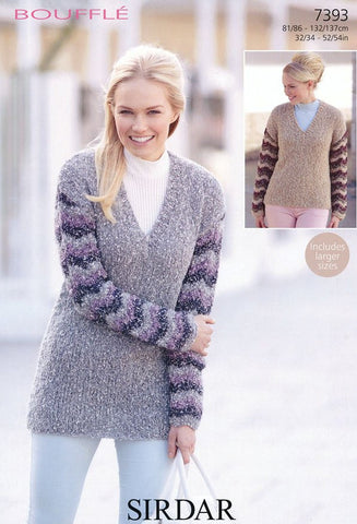 Womens Tunic and Sweater with 3 Colour Sleeves in Sirdar Bouffle (7393)