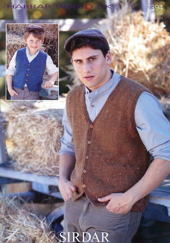 Boys and Mens V Neck Waistcoats in Sirdar Harrap Tweed DK (7394)
