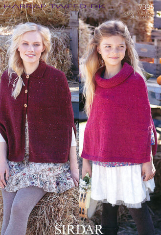 Girls and Womens Capes in Sirdar Harrap Tweed DK (7395)