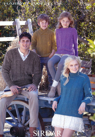 Family S.U.N, V Neck, Wrap Neck and Round Neck Sweaters in Sirdar Harrap Tweed DK (7396)