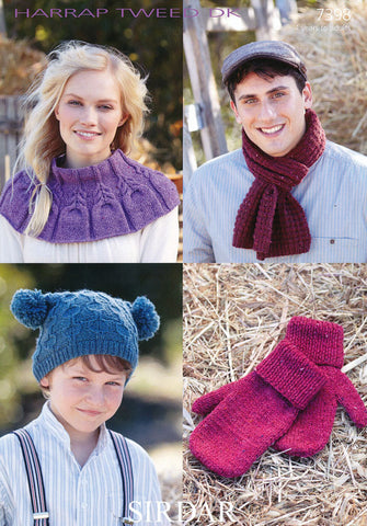 Mittens, Scarf, T-Bag Hat and Snood in Sirdar Harrap Tweed DK (7398)