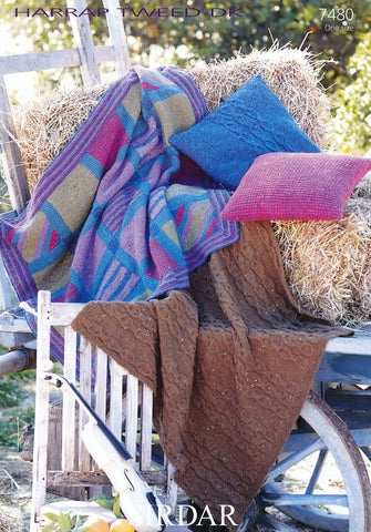 Patchwork and Cable Throw and Cushions in Sirdar Harrap Tweed DK (7480)