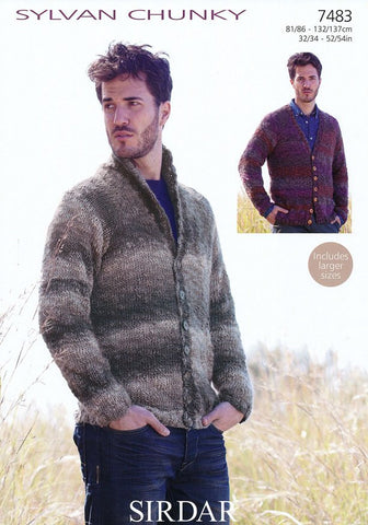 Mens V Neck and Shawl Collared Cardigans in Sirdar Sylvan Chunky (7483)