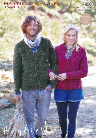 Shawl Collar and V Neck Cardigans in Hayfield Chunky Tweed (7490)