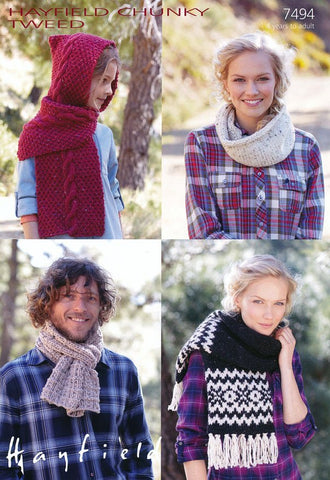 Family Scarves and Snood in Hayfield Chunky Tweed (7494)