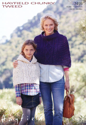 S.U.N and Hooded Capes in Hayfield Chunky Tweed (7495)
