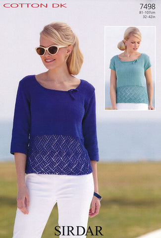 Short Sleeved and 3/4 Sleeved Tops in Sirdar Cotton DK (7498)