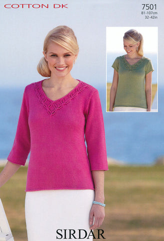 Short Sleeved and 3/4 Sleeved Tops in Sirdar Cotton DK (7501)