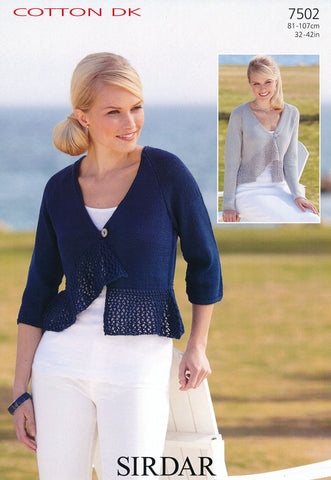 Long Sleeved and 3/4 Sleeved Cardigans in Sirdar Cotton DK (7502)