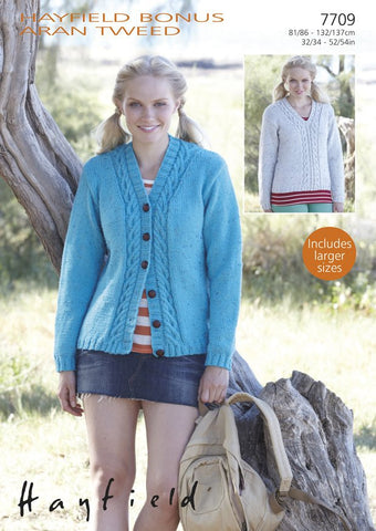 Cardigan and Sweater in Hayfield Bonus Aran Tweed (7709)