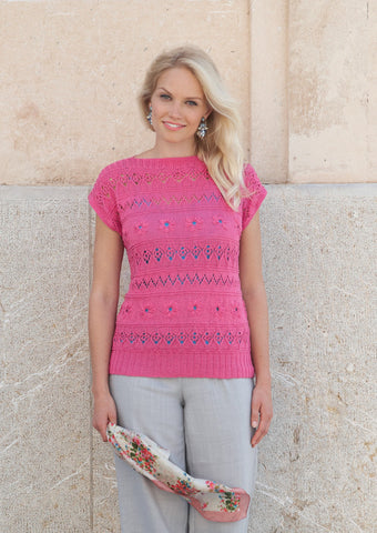 Womens Short Sleeved Top in Sirdar Cotton 4 Ply (7744)