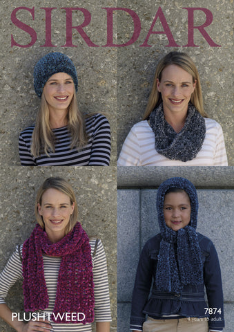 Scarves, Hat and Snood in Sirdar Plushtweed (7874)