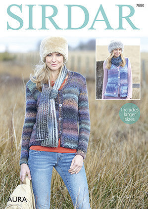 Cardigan, Waistcoat and Scarf in Sirdar Aura (7880)