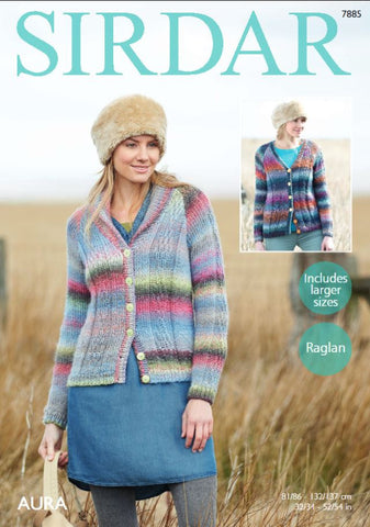 Shawl Collared and V Neck Collared Cardigans in Sirdar Aura (7885)