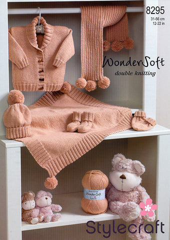 Jacket, Blanket, Scarf, Hat, Mittens & Bootees in Stylecraft Wondersoft DK (8295)