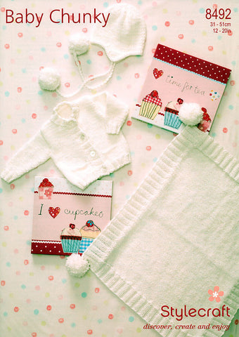 Cardigan, Blanket & Hat in Stylecraft Special Baby Chunky (8492)