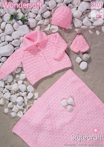 Jacket, Hat, Mittens and Blanket in Stylecraft Wondersoft DK (8701)