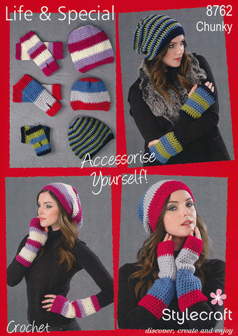 Beanie Hat and Fingerless Mitts in Stylecraft Life & Special Chunky (8762)