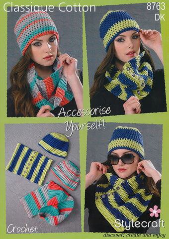Beanie Hat and Cowl in Stylecraft Classique Cotton (8763)
